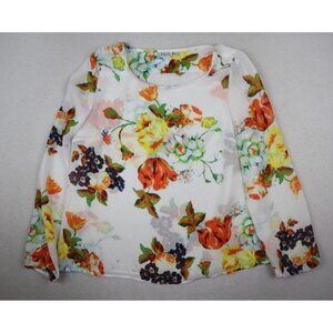 CUPID'S DIARY - WOMEN'S SHEER WHITE FLORAL PRINT LONG SLEEVE BLOUSE TOP - SIZE L